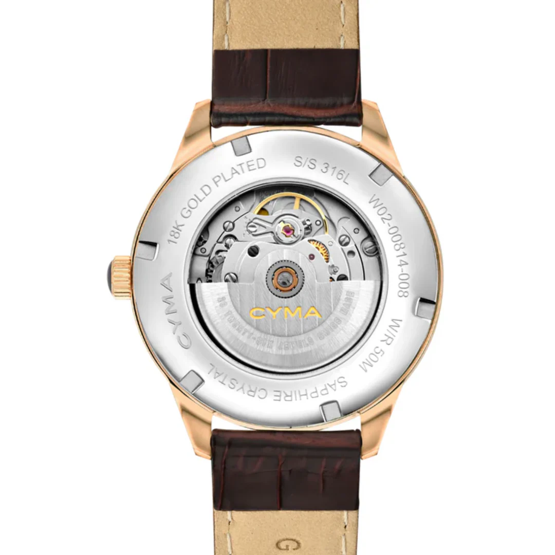 CYMA W02-00814-008 CHARISMA 3 HANDS AUTOMATIC MECHANICAL BROWN LEATHER MEN WATCH - Image 3