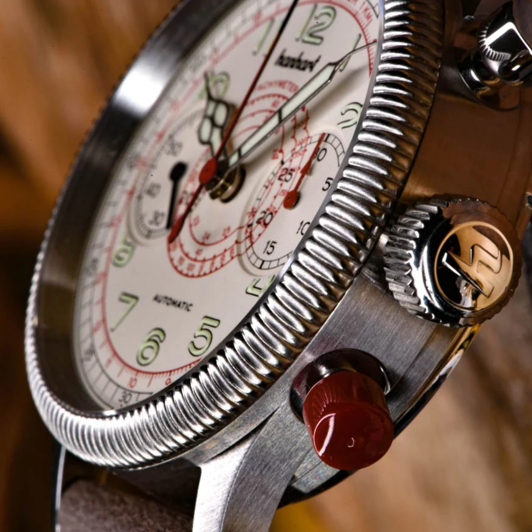 HANHART MK I OFF-WHITE 714.200-0110 CALFSKIN LEATHER MEN WATCH - Image 2