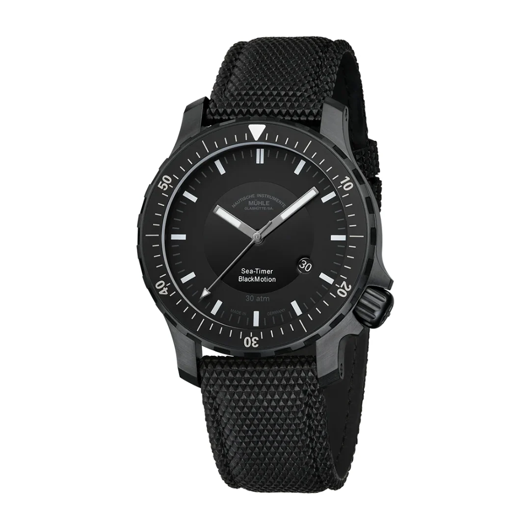 MĂHLE-GLASHĂTTE SEA-TIMER BLACKMOTION M1-41-83-CB AUTOMATIC TEXTILE STRAP MEN WATCH