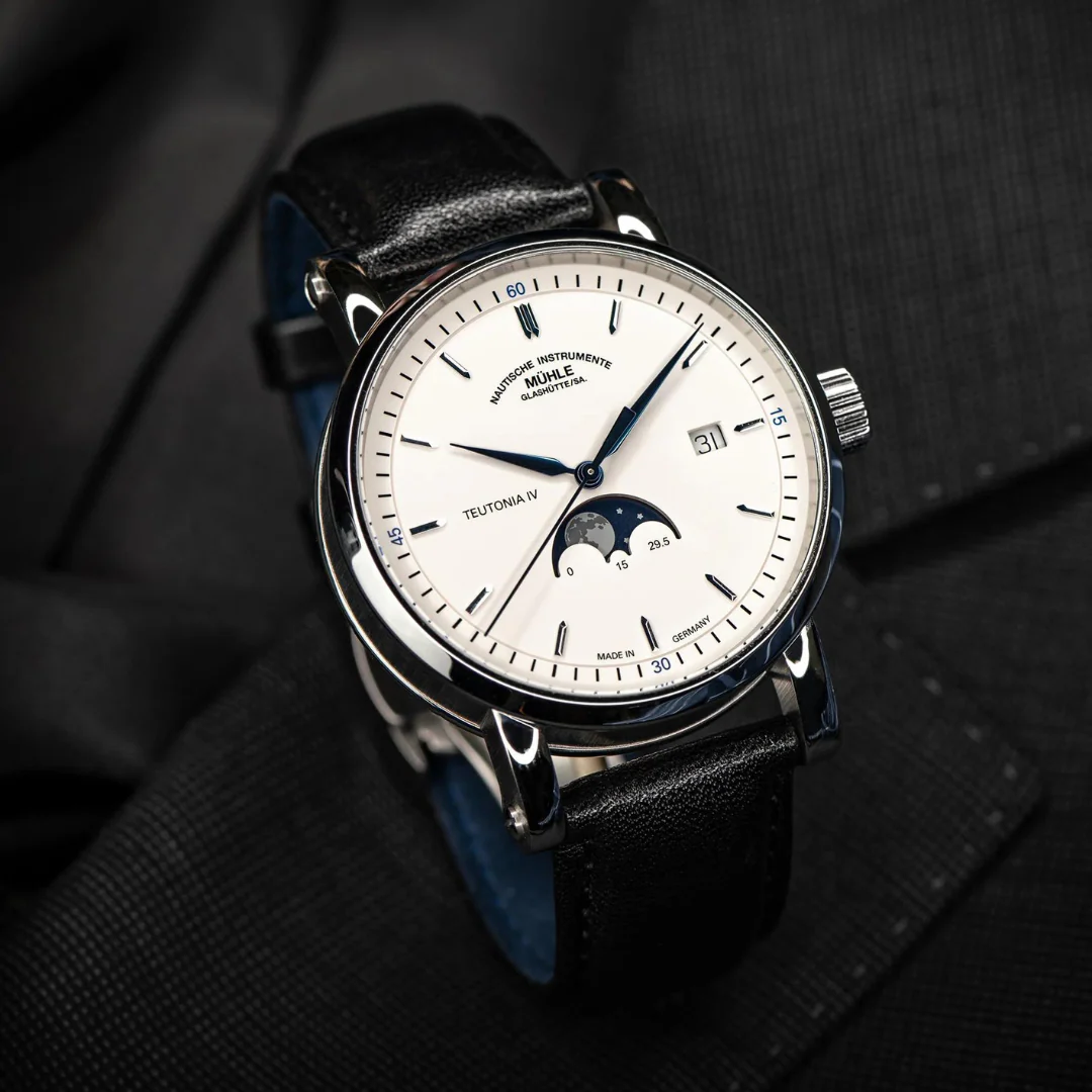 MÜHLE-GLASHÜTTE TEUTONIA IV MOONPHASE M1-44-05-LB AUTOMATIC BLACK LEATHER STRAP MEN WATCH - Image 6